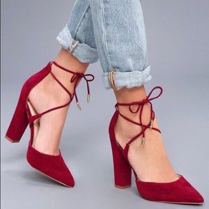 LULUS Luna Wine Lace-Up Heels Size 6.5